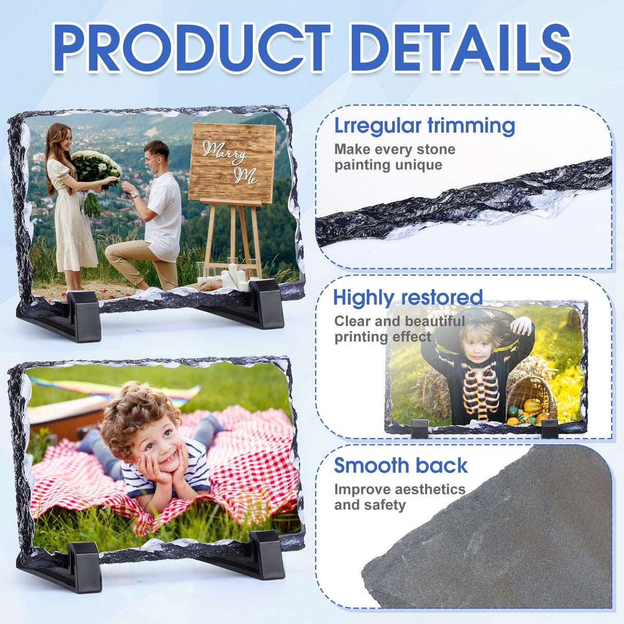 Sabary 18 Pcs Sublimation Blank Slate Rock Stone Bulk Xmas Photo Picture Frames Commercial Plaque with Display Stand Decoration for Desktop Souvenir Christmas DIY Gift(6 x 4 Inch) Sabary