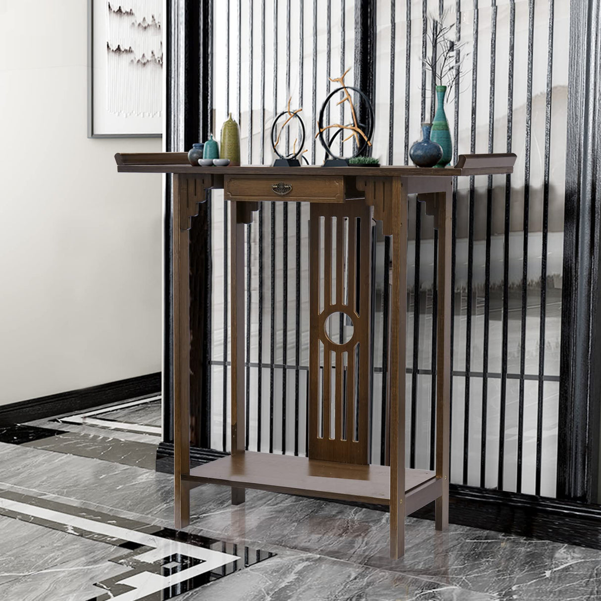 Wisfor Narrow Console Table for Entryway: 32in Brown Bamboo Hallway Table with Drawer for Living Room Bedroom, LxWxH 32x12.3x32.6in Wisfor