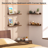 upsimples Floating Shelves for Wall, Wood Mounted Shelf Decor Storage Set of 6, for Bedroom, Living Room, Bathroom, Kitchen, Picture Ledge, Brown upsimples