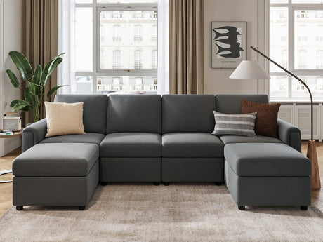 LINSY HOME Modular Sectional Sofa, Convertible U Shaped Sofa Couch with Storage, Memory Foam, Modular Sectionals with Ottomans, 6 Seat Sofa Couch with Chaise for Living Room, Dark Grey LINSY HOME