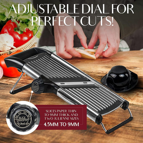 Gramercy Adjustable Mandoline Food Slicer, Mandoline Slicer for Kitchen, Mandolin, Potato, Tomato, Carrot, Vegetable, Fruit and Onion Cutter - Stainless Steel - INCLUDING 1 Pair Cut-Resistant Gloves Gramercy Kitchen Company