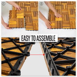 AN68 Pack of 10 Deck Tiles - 12"x12" Interlocking Natural Solid Acacia Wood for Outdoor & Indoor, Patio Garden, Balcony, Poolside - Golden Teak Color AN68