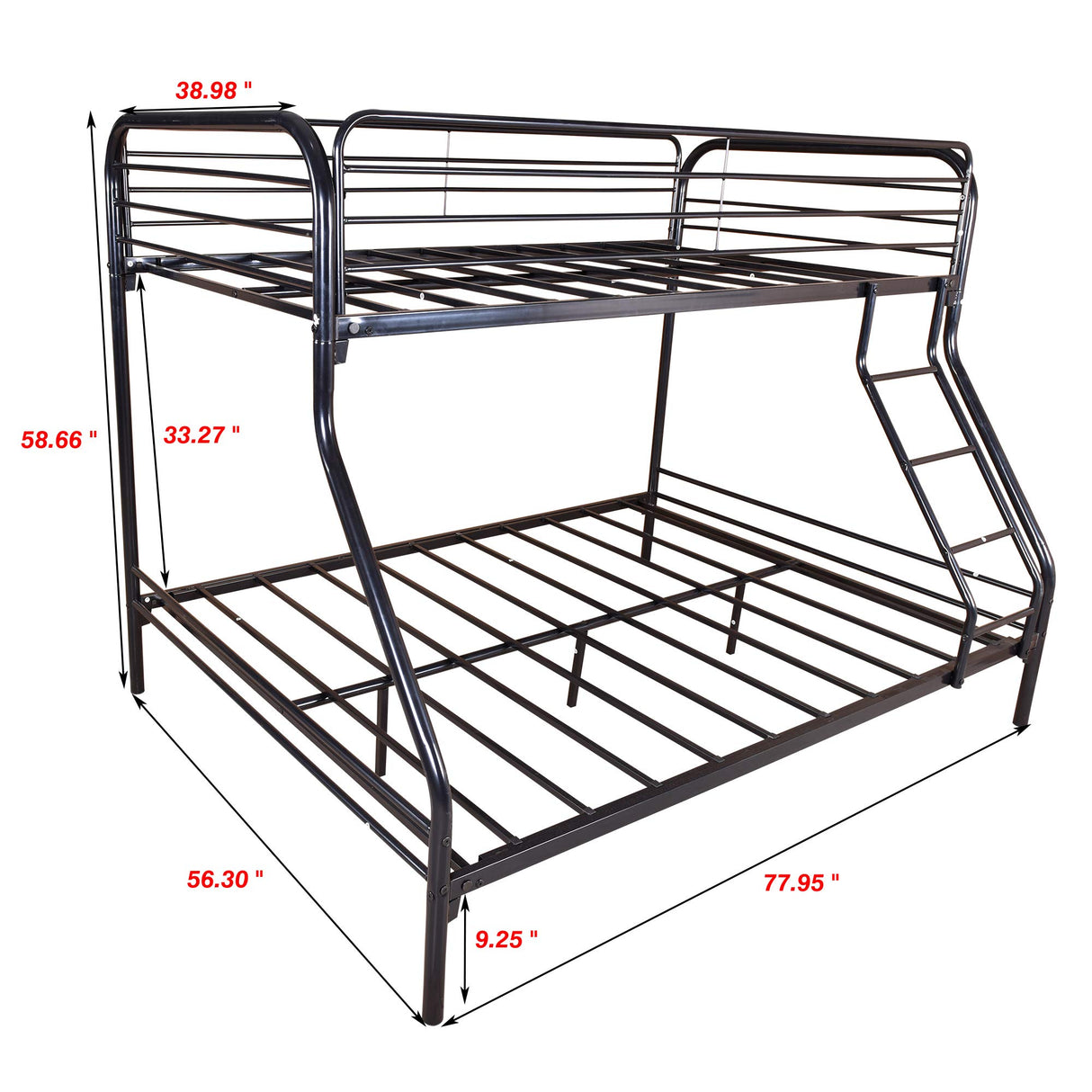 JURMERRY Twin-Over-Full Bunk Bed with Metal Frame and Ladder,Black JURMERRY