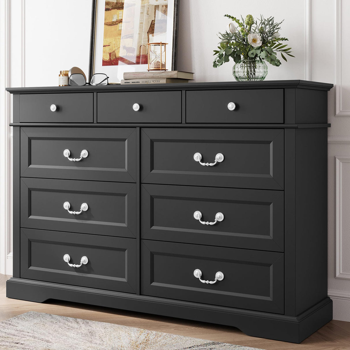 LINSY HOME Drawers Dresser for Bedroom, Wood Bedroom Dresser Farmhouse Drawer Chest, Tall Dresser for Closet, Dressers Organizer for Living Room, Closet, Hallway LINSY HOME