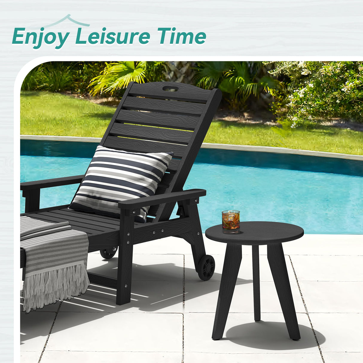 Homenjoy HDPE Outdoor Side Table, Small Round Side Table Weather-Resistant, Outdoor Side Tables for Patio, Porch, Deck, End Table for Plant Stand, Living Room, Bedroom, Black Homenjoy