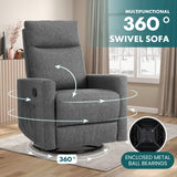 SMUG Swivel Rocking Recliner Chair with Extra Large Footrest High Back, Upholstered Glider Nursery Chair for Living Room, Bedroom & Nursery, Comfortable Deep Seat for Relaxation, Grey SMUG