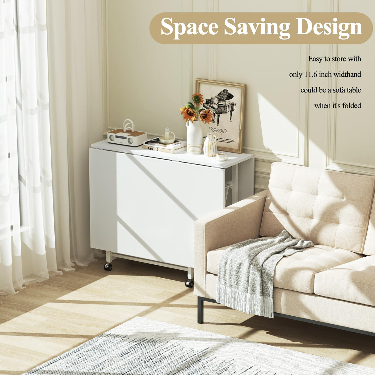 CRAFTEASE Foldable Hobby and Cutting Table - 59" W x 36" D White Arts and Crafts Table with Height Adjustable and 2 Storage Drawers CRAFTEASE