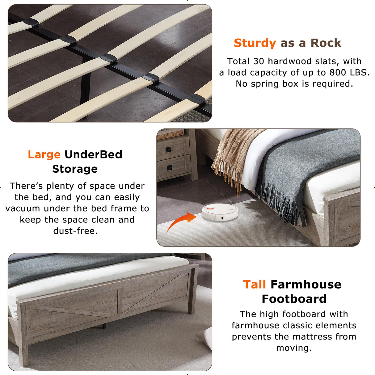 Rustic Oak King Size Bed Frame with Bookcase Headboard and Hidden Storage T4TREAM