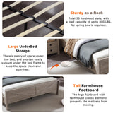 Rustic Oak King Size Bed Frame with Bookcase Headboard and Hidden Storage T4TREAM