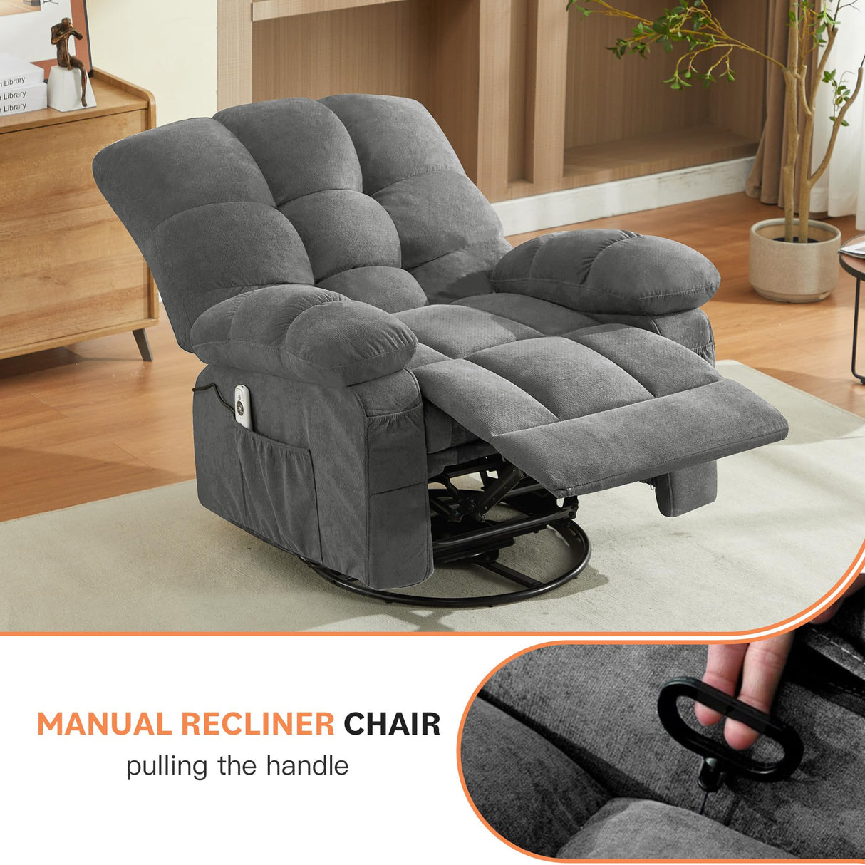 MAHOMICO Swivel Rocker Recliner Chair with Vibration Massage and Heat for Living Room with Rocking Function and Side Pocket, USB Charge Port,Nursery MAHOMICO