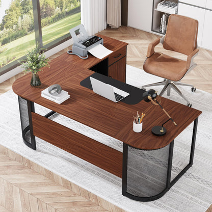 Tribesigns 63" Executive Desk with 31" File Cabinet, L-Shaped Office Desk with Drawer and Storage Shelves, Large Computer Desk Workstation Business Furniture Set for Home Office - WoodArtSupply