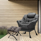 HollyHOME Fabric Lazy Chair with Foldable Ottoman, Accent Comfy Lounge Arm Chair and Folding Footrest Stool Set, Leisure Sofa Reading Chair and Footstool for Living Room, Bedroom, Dorm, Dark Grey HollyHOME