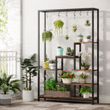 Tribesigns 5-Tier Tall Indoor Plant Stand, 70.9 inches Large Metal Plant Shelf with 6PC S Hanging Hooks, Multi-Purpose Flower Bonsai Pots Display Rack for Indoor, Garden, Balcony, Living Room Tribesigns