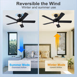 POCHFAN 42 inch Black Ceiling Fans with Lights and Remote Control, LED Ceiling Fan Dimmable 3-Color Temperatures 6-Speed, Quiet Modern Ceiling Fan for Bedroom, Living Room, Dining Room POCHFAN
