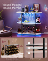 VASAGLE Bar Cabinets for Home, LED Coffee Bar with Power Outlets, Home Mini Bar for Liquor, Freestanding Wine Rack with Glass Holder, Kitchen, Dining Room, Rustic White ULWR007W01 VASAGLE