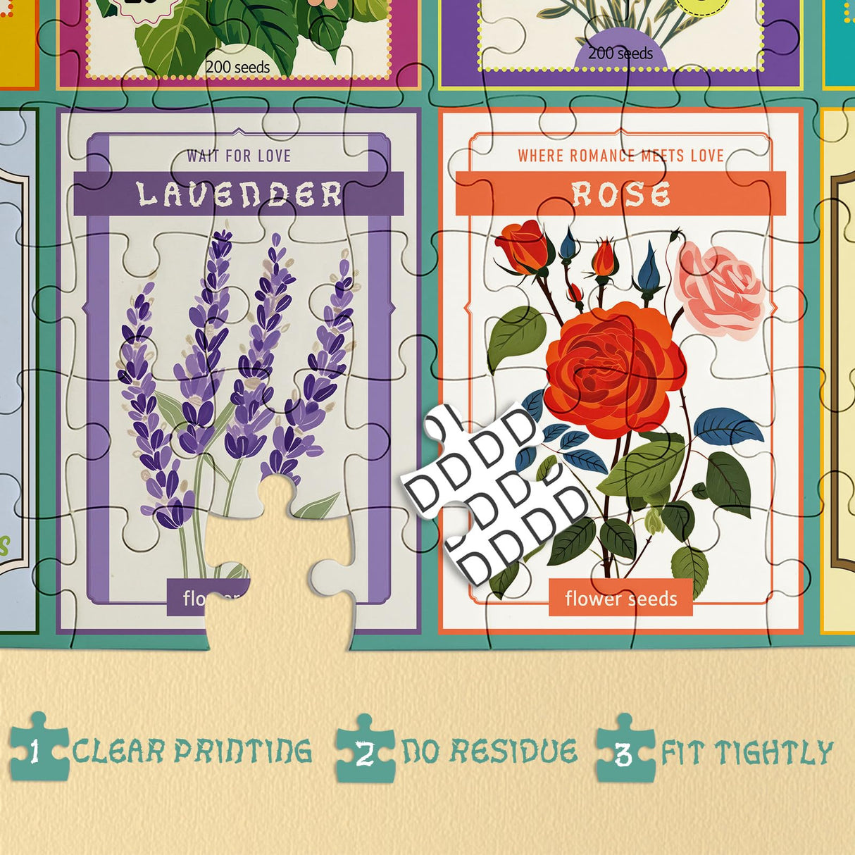 Flower Puzzles for Adults 1000 Piece, Vintage Collage Jigsaw Puzzles, Retro Houseplant Seed Puzzle for Stamp Lovers IdeaBazar