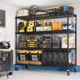 PrimeZone 5 Packs 55.5" W x 24" D x 80" H Heavy Duty Wire Storage Shelves with Wheels, 4 Tier Adjustable NSF Certified Garage Shelving Unit, Rolling Metal Organizer Shelf Rack for Warehouse, Pantry PrimeZone