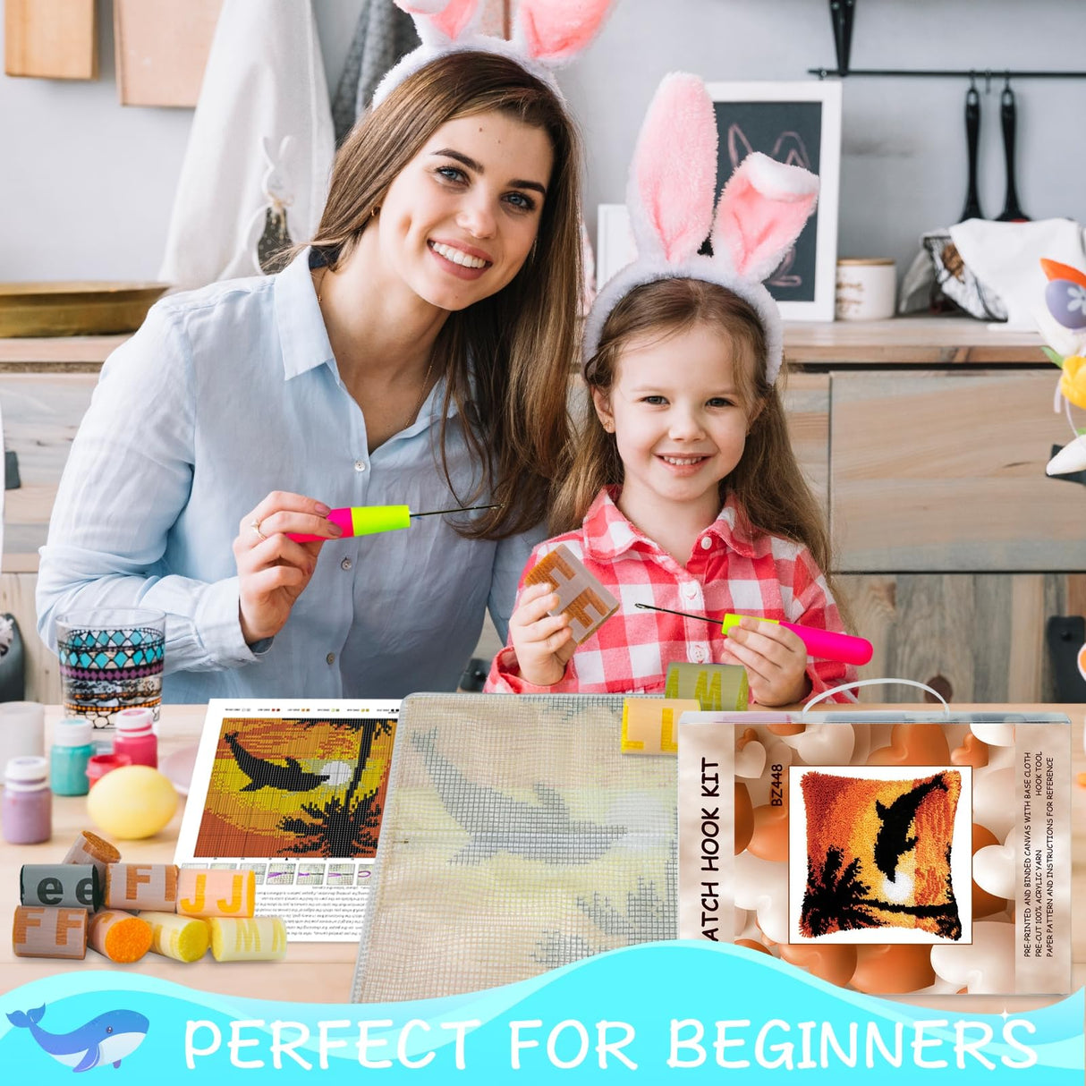 ZFFLYH Latch Hook Kit Plant Flower Leaves DIY Throw Pillow Cover Sofa Cushion Cover Preprinted Canvas Crochet Yarn Kits Needlework Crafts 43x43cm ZFFLYH