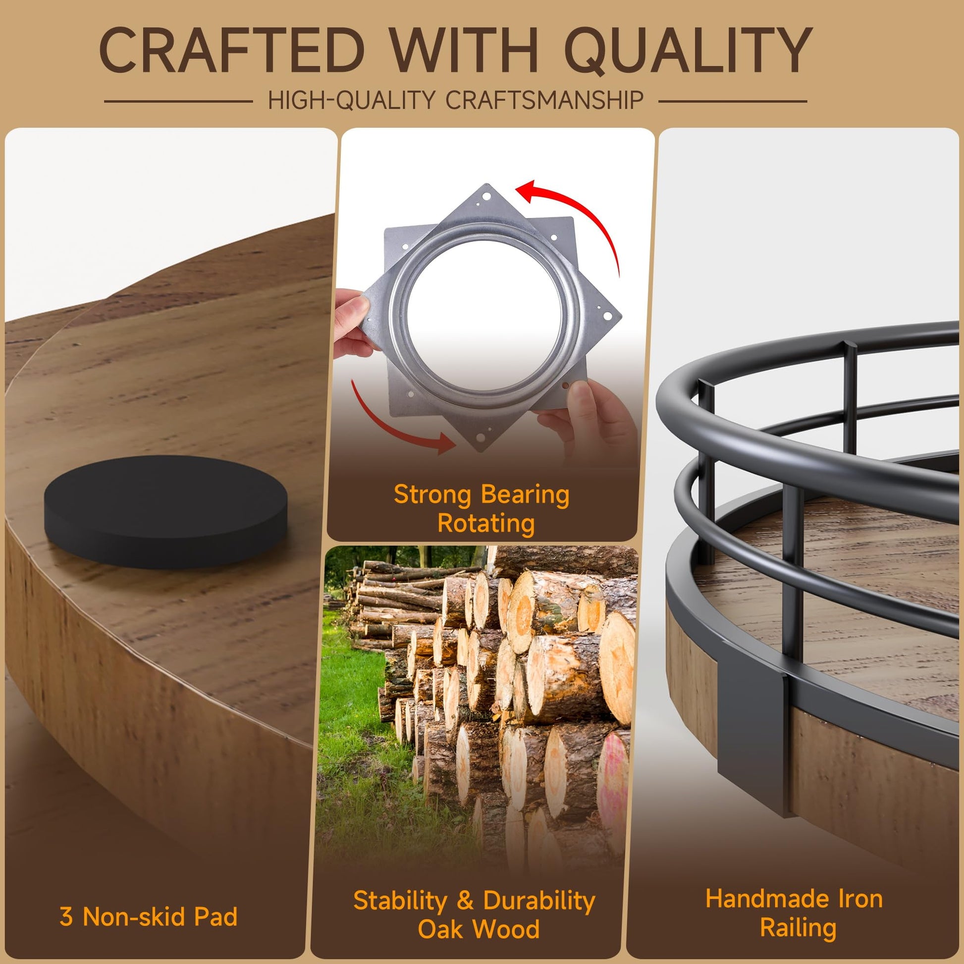 Farmhouse Oak 9" Lazy Susan Turntable Organizer for Cabinet, Round Wooden Lazy Susan Organization and Storage for Dining Table, Pantry, Kitchen, Countertop, Cupboard,Home Decor, Walnut Wood - WoodArtSupply