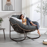 Outdoor Patio Rocking Chair, Oversized Papasan Chair with Cushion and Frame, Comfy Rattan Wicker Egg Chairs Indoor, Modern Lounge Rocker for Front Porch Living Room Bedroom (Dark Grey, Set of 1) SLEERWAY