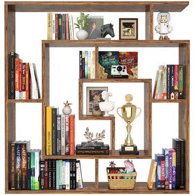 Armocity 6 Tier Display Book Shelf Wall Mounted Bookshelf Freestanding Geometric Bookcase Floating Book Shelves for Wall Bedroom Living Room Home Office, 45.5"(W) * 47"(H), Rustic Brown