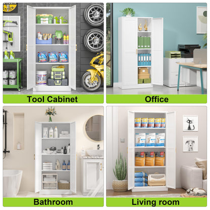 UNICOLY Metal Pantry Cabinet, Storage Cabinet with Doors and Shelves, Kitchen Pantry Cabinet with Adjustable Leveling Foot, Cabinet for Laundry Room, Living Room, Bathroom, Dinning Room. Whit - WoodArtSupply