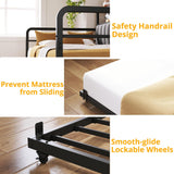 ANCTOR Daybed with Trundle, LED Lights and Charging Station, Full Size Daybed with 2-Tier Storage Shelves and Upholstered Headboard, Metal Sofa Bed Frame for Living Room, Bedroom, Black ANCTOR