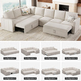 Belffin Modular Sectional Sleeper Sofa Bed with Pull Out Couch, Oversized U Shaped Sleeper Pull Out Bed with Storage Loveseat, Convertible Sectional Couches for Living Room, Beige Belffin