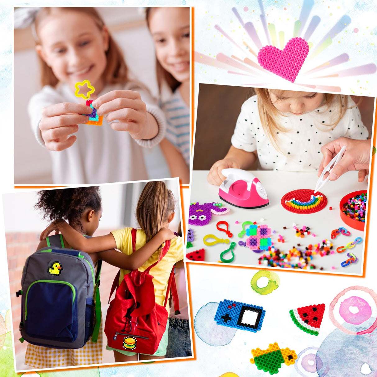 Fuse Beads Set of 72 Colors, 12600 Pcs 5mm Fuse Beads with Portable Mini Iron 5 Pegboards 5 Iron Paper 5 Adhesive Magnetic Discs 5 Tweezers 16 Keychains 8 Key Ropes with Hooks Booklet for Kids Yuxung