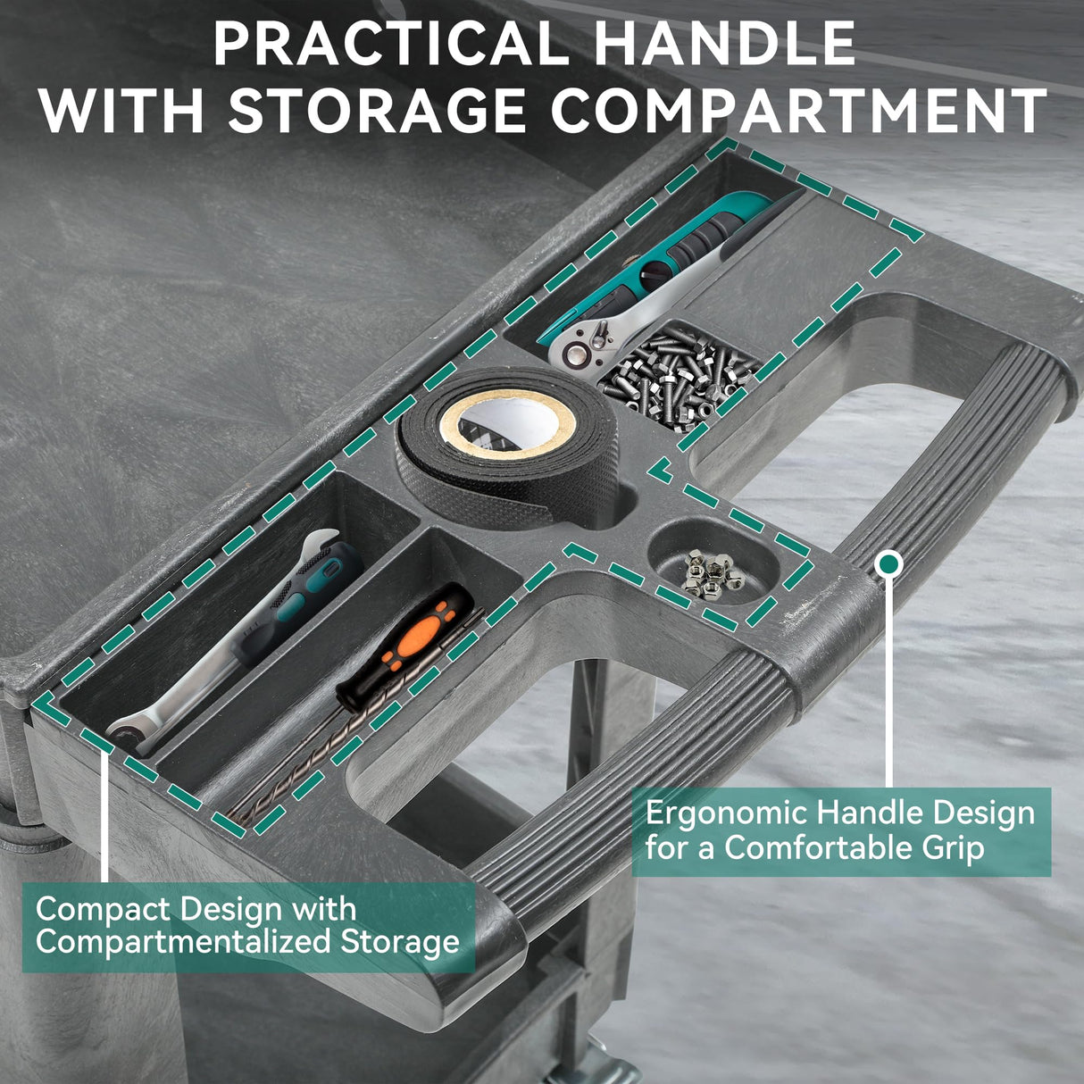 YITAHOME Utility Cart on Wheels, 550 lbs Capacity Service Cart, 40 x 17 Inch Rolling Work Carts, 2 Shelf Heavy Duty Plastic Cart Suitable for Warehouse, Garage, School & Office, Cleaning, Gray YITAHOME