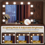 YITAHOME Farmhouse Vanity Makeup Desk with Charging Station, Large Vanity Desk with Lights Mirror and Drawers for Makeup, Modern Vanity Table Set with Vanity Stool for Bedroom, Rustic Brown YITAHOME