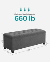 SONGMICS Storage Ottoman Bench, Foot Rest with Legs, 15.7 x 43.3 x 15.7 Inches, End of Bed Bench, Storage Chest, Load up to 660 lb, for Living Room, Bedroom, Entryway, Dark Gray ULSF088G01 SONGMICS