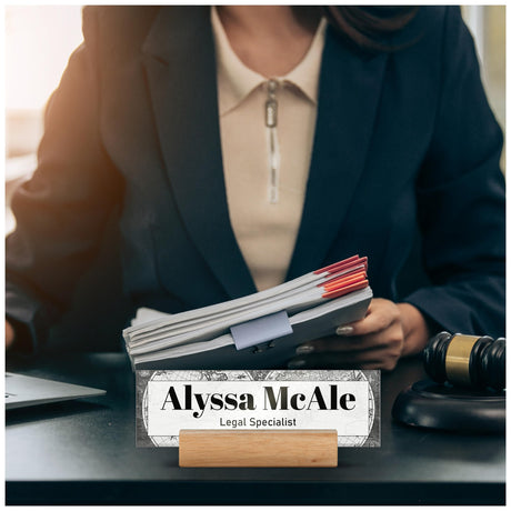 Acrylic Desk Name Plate Personalized with Wooden Base - 28 Backgrounds - Custom Name Plate for Desk, Office Decor, Teacher Appreciation Gifts Brd Gifts