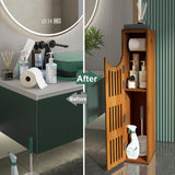 AmazerBath Bamboo Toilet Paper Holder with Storage, Bathroom Toilet Paper Storage Cabinet, Small Bathroom Storage Cabinet for Small Spaces, Slim Bathroom Storage Cabinet, 33x7.3x6.5 Inches, Brown AmazerBath