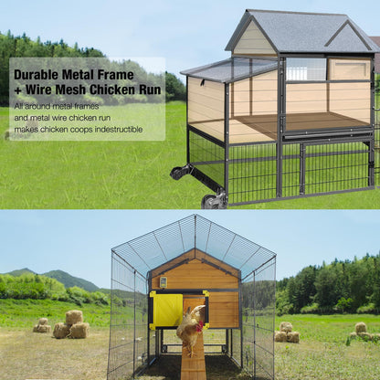 GUTINNEEN Chicken Coop Mobile Upgraded with Metal Frame and Metal Chicken Run Outdoor Hen House Chicken Tractor with Wheels,Tarp Roof Cover - WoodArtSupply