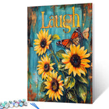 Yellow Sunflowers Paint by Numbers Laugh Paint by Numbers Kits Beginner Teal Wood Board Background Painting Inspirational Arts Craft ON Canvas for Home Decor Without Framed 16x20 Inch Tucocoo