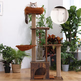 FUKUMARU Cat Tree, 4 in 1 Large Modern Cats Tower with Jute Scratching Post and Hammock, Wood Cat Condo with silvervine balls, Cat Climber Stand Playhouse for Indoor Cats, Retro Style FUKUMARU