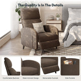 Softa Recliner Chair for Adults, Adjustable Fabric Reclining Armchair with Side Pockets and Extended Footrest, Small Push Back Single Sofa Recliner for Living Room, Home Theater Seating (Brown) Softa