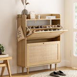 EYYTHUNG Shoe Cabinet with 2 Flip Drawers, Rattan Farmhouse Shoe Organizer, Boho Wooden Hidden Slim Narrow Shoe Rack Cabinet for Entryway, Hallway, Natural Oak EYYTHUNG