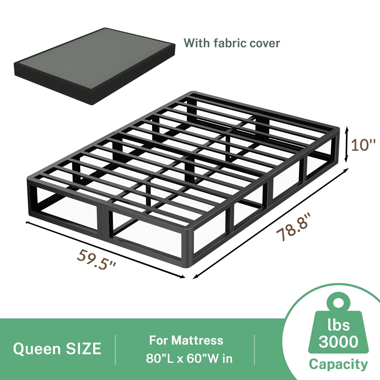 VIPSHOW 10 Inch Queen Metal Bed Frame Round Corner Low Platform Bed Frames 3000 LBS Heavy Duty Steel Slats Support Mattress Foundation No Box Spring Needed, Noise Free, Easy Assembly, Black VIPSHOW