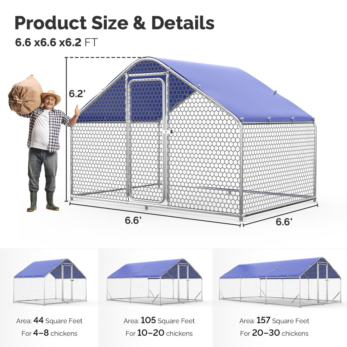 Guiferland Large Metal Chicken Coop with Hexagonal Chicken Wire, Chicken Coop Run Pen for Yard with Waterproof Cover, Outdoor Large Walk-in Chicken Coops for 8 Chickens Duck Pen House Cage Run Guiferland
