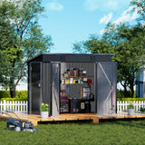 COMHOMA Shed Outdoor Storage Shed Metal,Lockable Doors Tool Sheds with Sloping Roof,Steel Garden Shed with Air Vent for Backyard,Patio,Lawn,Poolside (Grey, 8'*4') COMHOMA