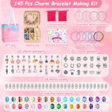 Charm Bracelet Making Kit for Girls, 140 PCS DIY Craft Bead Sets Jewelry Making Kit for Teen Girls Age 8-12, Portable Bracelet Organizer Gift Box for Teenage Birthday Christmas Stocking Gift LifeisLuck