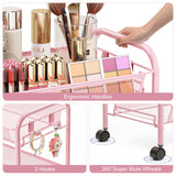 TOOLF 4 Tier Rolling Utility Cart - Durable Metal Design Pink Utility Cart, Storage Trolley on Wheels with 3 Hooks, Perfect for Kitchen, Bathroom & Laundry Room Organization TOOLF