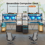 UPOSOJA Gaming Desk with Hutch, 65in Reversible Computer Desk with Power Outlets LED Light, Home Office Desk with Monitor Stand 2 Drawers 4 Storage Shelves Pegboard 8 Hooks Mouse Pad (Brown) UPOSOJA