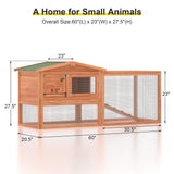GOJOOASIS Outdoor Rabbit Cage Bunny Hutch Chicken Coop Wooden Hen House Guinea Pig Cages Poultry Pet Hutch Run Cage w/Waterproof Asphalt Roof, Ramp, Wire Fence (60") GOJOOASIS