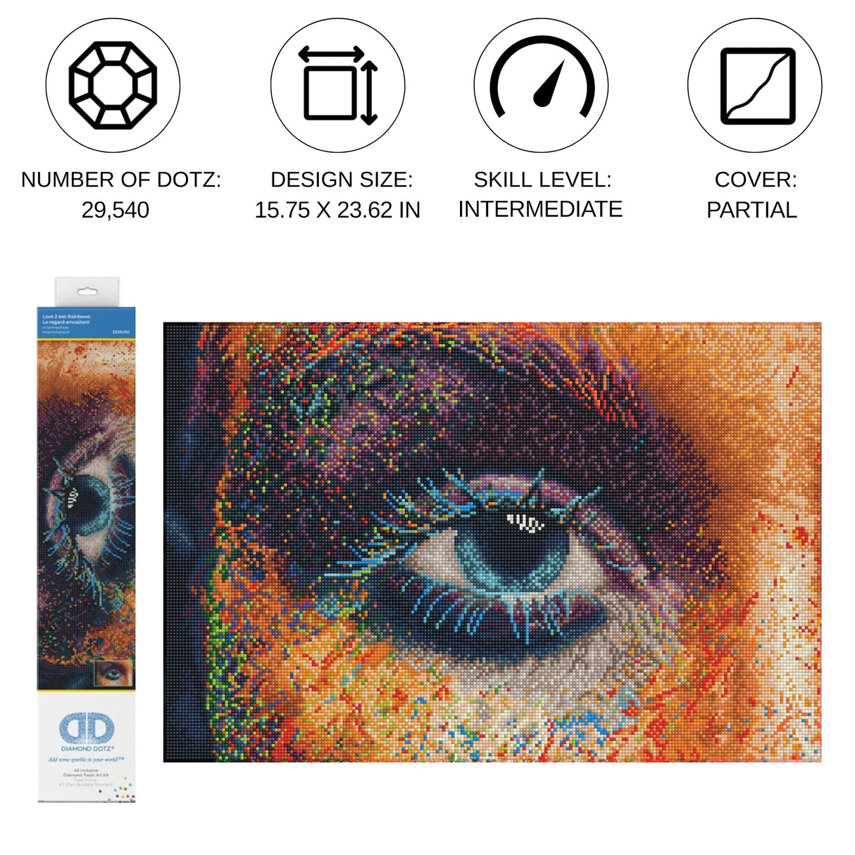 DIAMOND DOTZ Love 2 See Rainbows Eye Diamond Painting Kits for Adults - Diamond Art Kits a Relaxing Creative Craft Kit with Dotz Gems 15.8"x23.6" DIAMOND DOTZ