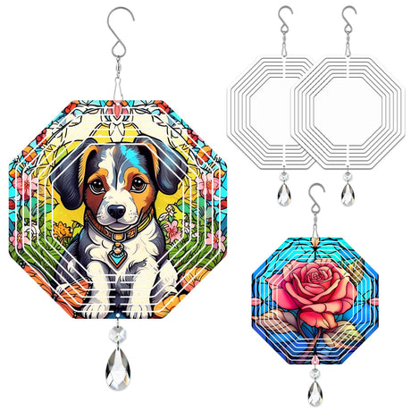 WindMage 4Pack 8inch Sublimation Wind Spinner Blanks 3D Aluminum Metal Wind Sculpture Kinetic Spinners for Yard and Garden Indoor Art Ornaments Hanging Decoration (Octagon) WindMage