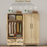 Mxtxmy Armoire Wardrobe Closet with 2 Fluted Doors,64.96" Wooden Clothes Storage Cabinet with Hanging Rod and Shelf Storage (Natural) (Natural) Mxtxmy