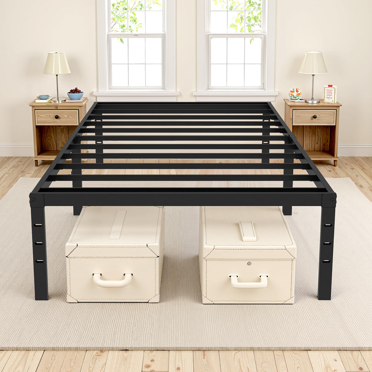 TUYOHW Twin Bed Frame with 18 Inch Tall Underbed Storage Space, Metal Bed Frame with Max 2000LBS Heavy Duty Metal Slat Support, DIY Headboard Holes, No Box Spring Needed, Easy Assembly, Black TUYOHW
